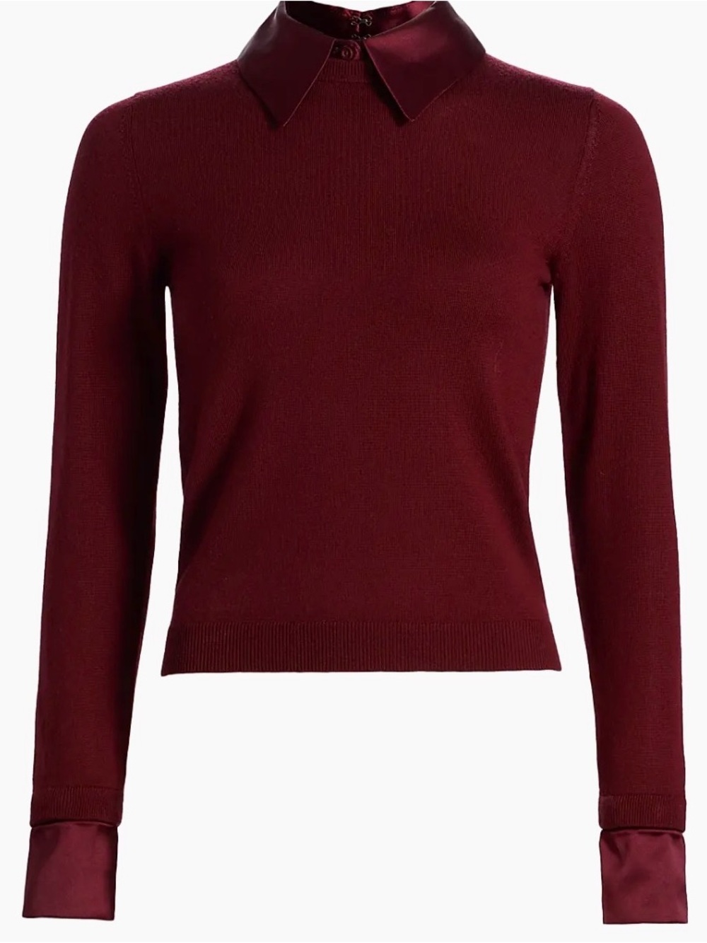 Alice + Olivia Burgundy Knit Sweater with Satin Collar & Cuffs